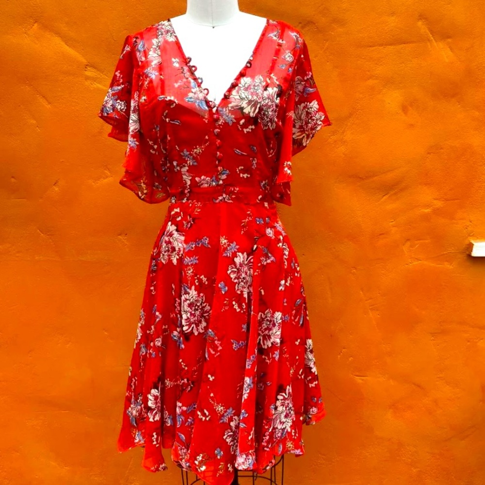 Ranna gill red floral dress